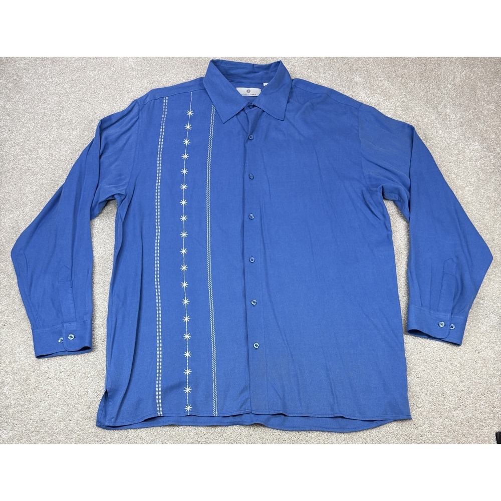 Bobby Chan Men's LARGE Blue Silk/Blend Casual Button-Front Long Sleeve Shirt